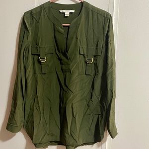 DVF Silk Army Green Silk Blouse